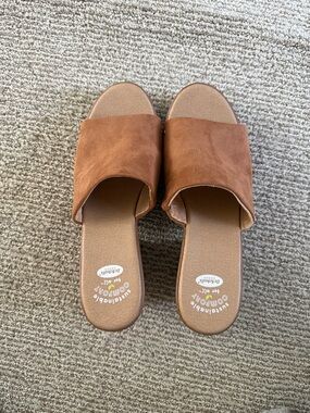 Dr. Scholl's Cognac Suede Slide Mules